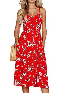 Yming Damen Partykleid mit V-Ausschnitt Midikleid Lässiges Sommerkleid Spaghettikleid Rot M von Yming