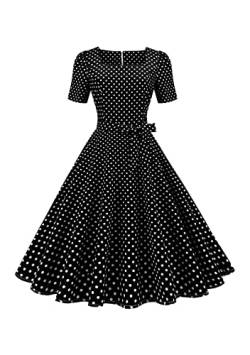 Yming Damen Polka Dot Kleid Cocktailkleid Audrey Hepburn Kleid Vintage A-Linie Kleid Abendkleid Schwarz M von Yming
