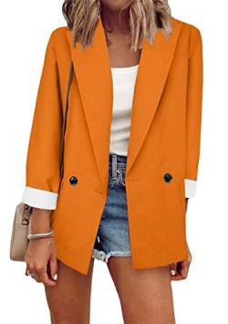 Yming Damen Reverskragen Knopfleiste Blazer Langarm Arbeit Büro Jacke Oberteile Orange L von Yming