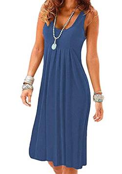 Yming Damen Rundhals Kleid Einfarbig Ärmellos Kleid Casual Strandkleid Dunkel Blau L von Yming