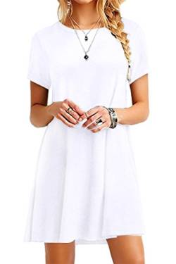 Yming Damen Rundhals Kleid Kurzarm Kleid Lose T-Shirt Kleid Casual Mini Kleid Weiß XL/DE 42 von Yming