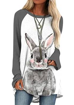 Yming Damen Rundhalsausschnitt Langarm Fit Sweatshirts Niedlicher Osterhase Pullover Langarm Pullover Grau Hase L von Yming