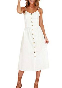 Yming Damen Schulterfrei Kleid mit Blumendruck Sommerkleid Midikleid Strandkleid Weiß M von Yming