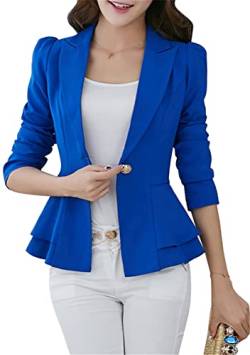 Yming Damen Sexy Blazer Langarm Offene Vorderseite Freizeit Revers Blazer Anzugjacke Blau 3XL von Yming