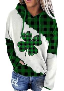 Yming Damen Shamrock St. Patrick's Day Hoodie Oversized Casual Clover Pullover Irish Print Pullover Kariert L von Yming