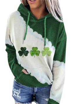 Yming Damen Shamrock St. Patrick's Day Sweatshirt Irish Kleeblatt Hoodie mit Tasche Kleeblatt M von Yming