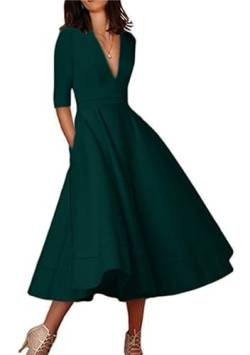 Yming Damen Slim Fit Kleid Midikleid Sommer Sexy Abendkleid EIN Linienkleid Plus Size Grün 3XL von Yming