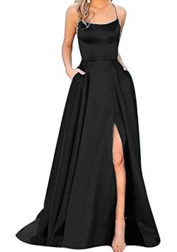 Yming Damen Square Neck Spaghetti Strap Dress Backless Split Cocktail Prom Gowns Party Long Maxi Dress Schwarz S von Yming