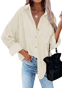 Yming Damen Strickjacke Revers Solide Farbe Plus Size Jacke Shirt Cordjacke Beige M von Yming