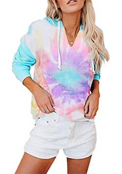 Yming Damen Tie Dye Sweatshirt Lässige Langarm Hoodies Lose Sweatshirt mit Kapuze Blumen L von Yming