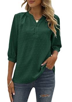 Yming Damen V-Ausschnitt Oberteile Halbarm Shirt Einfarbig Hemd Jacquard Bluse Grün XXL von Yming