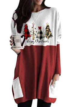 Yming Damen Weihnachtsmann Bedruckt Sweatshirt Oversized Lightweight Pullover Rundhals Langarm Shirt Baum XXL von Yming
