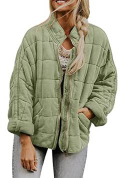 Yming Damen Winter gesteppt Kurze Baumwolle-wattierte Jacke Solid Color Reißverschluss Halb High Kragen Casual Mantel mit Taschen Grün XXL von Yming
