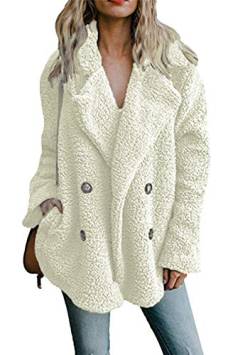 Yming Damen Winterjacke Kurze warme Mäntel mit Taschen Weicher Teddy Fleece Mantel Kunstpelz Mantel Weiß M von Yming