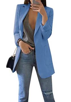 Yming Elegante Anzugjacke Damen Jacke Langarm Open Front Stilvolle Arbeitsjacke Blau XL von Yming