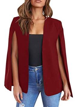 Yming Elegante Casual Blazer Für Frauen Geteilte Ärmel Offene Front Jacken Revers Cape Mode Strickjacke Rotwein L von Yming