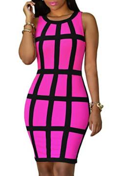 Yming Frauen Ärmellos Kleid Festliches Partykleid Knielang Cocktailkleid Abendmode Neon Fuchsia S 34/36 von Yming