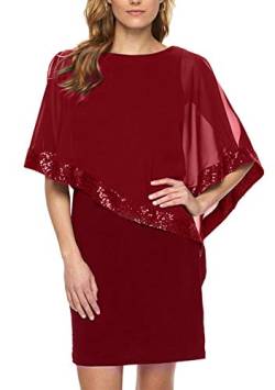 Yming Frauen Ärmellos Sommerkleid Elegantes Chiffon Kleid Minikleid mit Pailletten Rot XS/DE 32-34 von Yming