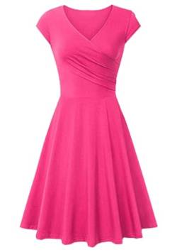 Yming Frauen Audrey Elegant einfarbiges Kleid Midi-Kleid Sexy Cocktailkleid V-Ausschnitt Partykleid Rose S von Yming