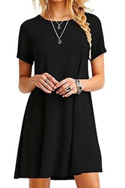 Yming Frauen Casual Kurzarm Kleid Mini Sommerkleid Casual Rundhals Kleid Schwarz L/DE 40 von Yming