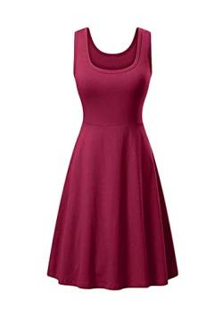 Yming Frauen Casual Midikleid Vintage Ärmellos Kleid Einfarbig Skater Kleid Bordeaux M von Yming