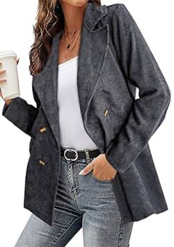 Yming Frauen Casual Solide Farbe Elegante Blazer Offene Front Langarm Business Knopf Jacke Revers Kragen Arbeit Büro Mantel Hellgrau S von Yming