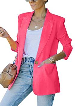 Yming Frauen Dehnbar Büroarbeit Cardigan Einfarbig Winter Anzug OL Büro Anzug Cardigan Offene Vorderseite Blazer Rose XL von Yming