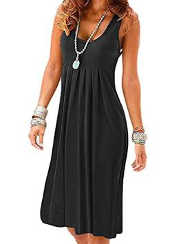 Yming Frauen Einfarbig Sommerkleid Ärmellos Freizeitkleid Casual Strandkleid Schwarz S von Yming