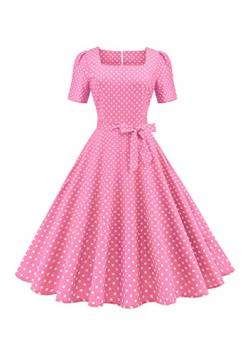 Yming Frauen Elegant Audrey Hepburn Kleid Polka Dot Tea Party Kleider Tea Party Vintage Kleid Rosa M von Yming