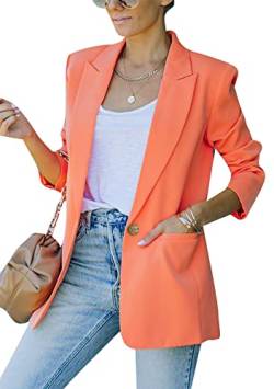Yming Frauen Elegant Langarm Anzug Lange Vorne Offen Blazer Einfarbig Winter Anzug Business Knöpfe Jacken Orange S von Yming