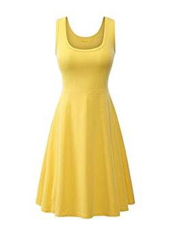 Yming Frauen Elegant Sommerkleider Knielang Kleid Einfarbig Rundhals Kleid Skater Kleid Gelb S von Yming