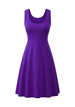 Yming Frauen Elegantes Swing Kleid Einfarbig Ärmellos Kleid Lässig Skater Kleid Violett XL von Yming