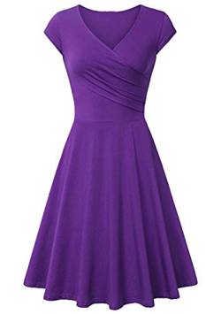 Yming Frauen Elegantes Swing Kleid Einfarbig Langarm Kleid Lässig Skater Kleid Violett XL von Yming