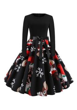 Yming Frauen Elegantes Vintage Party Kleid Swing Rundhalsausschnitt Kleid Xmas Cocktailkleid Elch Schwarz M von Yming