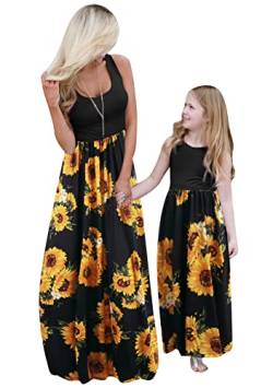 Yming Frauen Familiekleid Boho Strandkleid Bedruckt Ärmellos Kleid Lässig Skater Kleid Sonnenblume XL von Yming