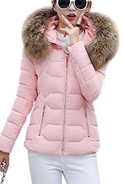 Yming Frauen Jacke Winter Steppjacke Skijacke Parka Kunstpelz Kapuze Kurzjacke Rosa-B L von Yming