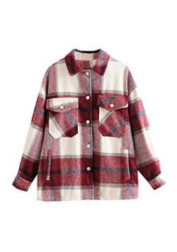 Yming Frauen Kariertes Holzfällerhemd Vintage Langarm Jacke Karo Boyfriend Shirts F-Bordeaux XS von Yming