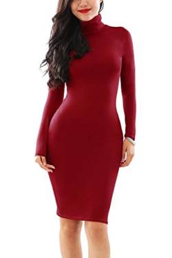 Yming Frauen Kleid Sexy figurbetontes Kleid Turtelneck Kleid Langarm Cocktailkleid Burgundy S/DE 36-38 von Yming