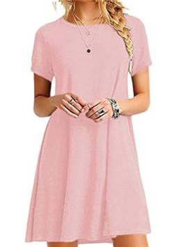 Yming Frauen Kurzarm T-Shirt Minikleid Lässige Tunika Tops Loose Fit Swing Kleid Army Grün Kleid Pink XL von Yming