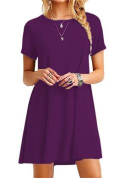 Yming Frauen Kurzarm T-Shirt mit Rundhalsausschnitt Minikleid Lässige Tunika Oberteile Locker geschnittenes Swing Kleid Violett S von Yming