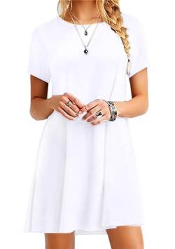 Yming Frauen Kurzarm T-Shirt mit rundem Hals Minikleid lässige Tunika Oberteile locker sitzendes Swing Kleid Weiß 2XL von Yming