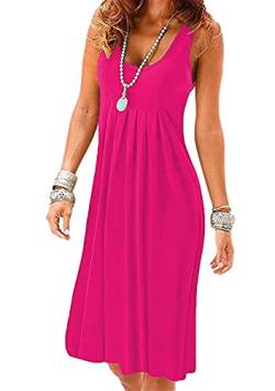 Yming Frauen Lässig Strandkleid Ärmellos Kleid Rundhals Faltenkleid Rose L von Yming