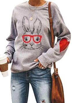 Yming Frauen Lässige Langarm Sweatshirts Baggy Sweatshirt Osterndruck Gedruckte Bluse Brille Hase L von Yming