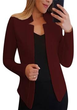 Yming Frauen Langarm Blazer mit gekerbtem Halsausschnitt Blazer mit offenem Revers Arbeit Blazer mit Fester Farbe Weinrot L von Yming