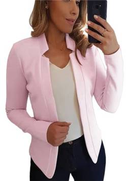 Yming Frauen Langarm Blazer mit offenem Revers Leichter Büro Blazer mit festem Revers Business Blazer Hellrosa L von Yming