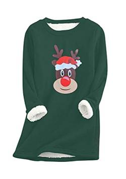 Yming Frauen Langarm Pulli Teddy Fleece Pullover Weihnachten Rundhals Top Grün XL von Yming