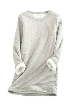 Yming Frauen Langarm Pullover Einfarbig Teddy Fleece Pullover Rundhals Sweatshirts Hellgrau XL von Yming