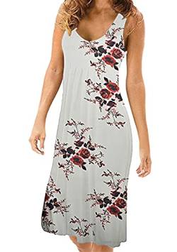 Yming Frauen Lockeres Kleid Knielang Ärmellos Kleid Schulterfrei Kleid Casual Sommerkleid Knielang Weiße Blume L von Yming