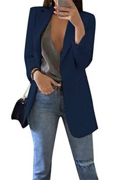 Yming Frauen Loose Fit Blazer Langarm Büroarbeitsblazer Ohne Knopf Formelle Anzugjacke Navy Blau L von Yming