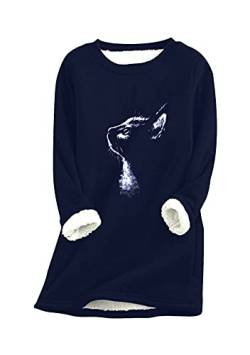 Yming Frauen Nachahmung Lammhaar Pulli Winter Warm Katze Sweatshirts Rundhals Sweatshirts Langarm Pulli M-Navy Blau L von Yming